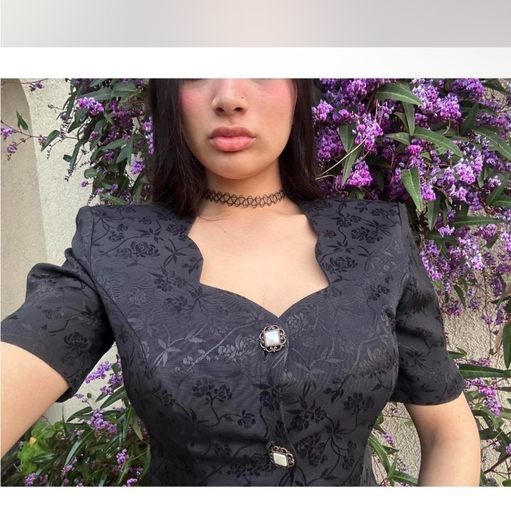 All that Jazz Black Floral Jacquard Dress with Statement Buttons